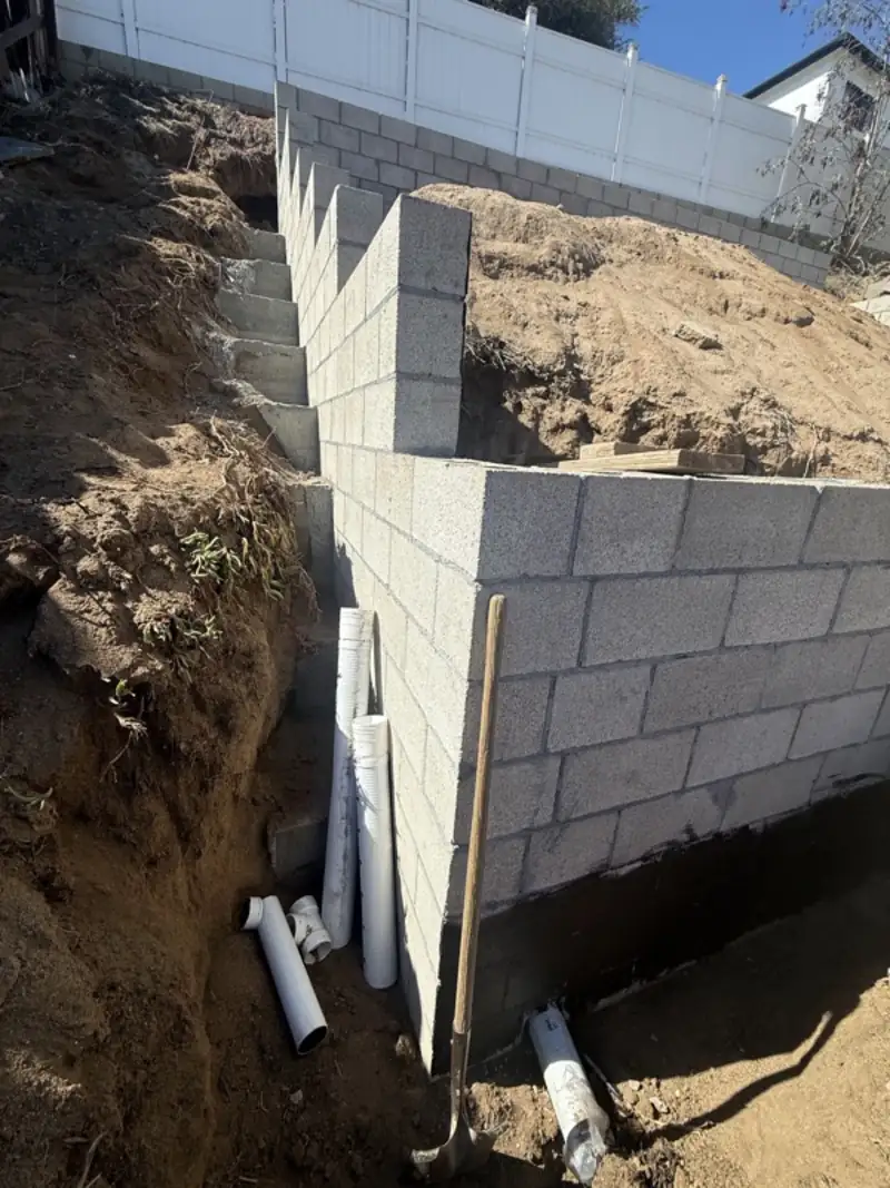 Waterproofed block foundation wall